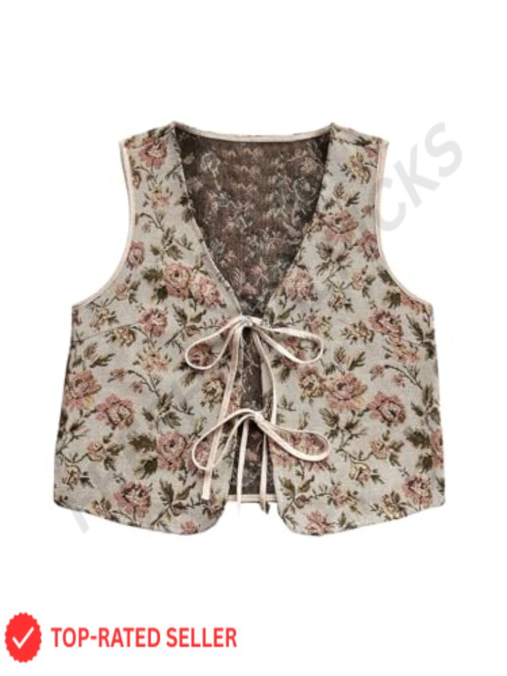 Sleeveless Tie Front Leopard Floral V-Neck Vest Tank Top